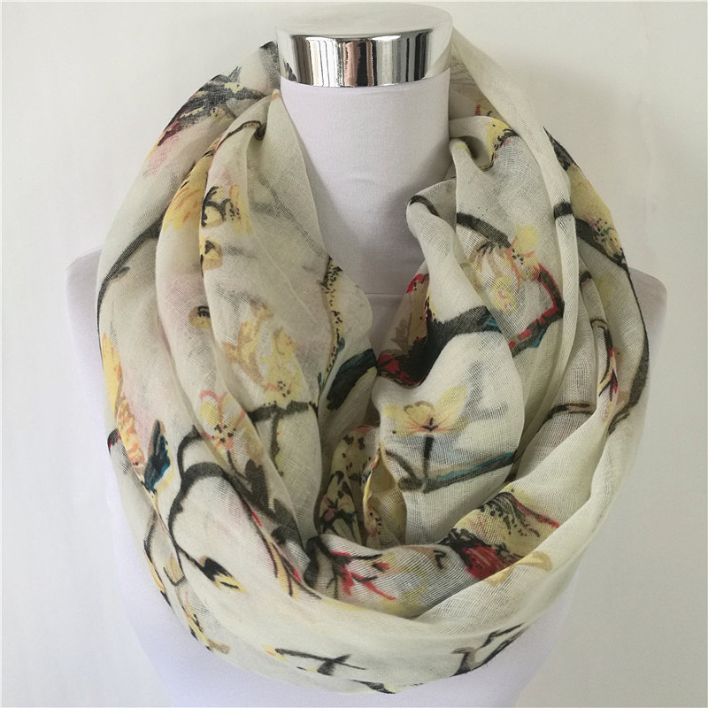 New Magpie Bird print Viscose  – Infinity Scarf Knit Bewertung und Preis