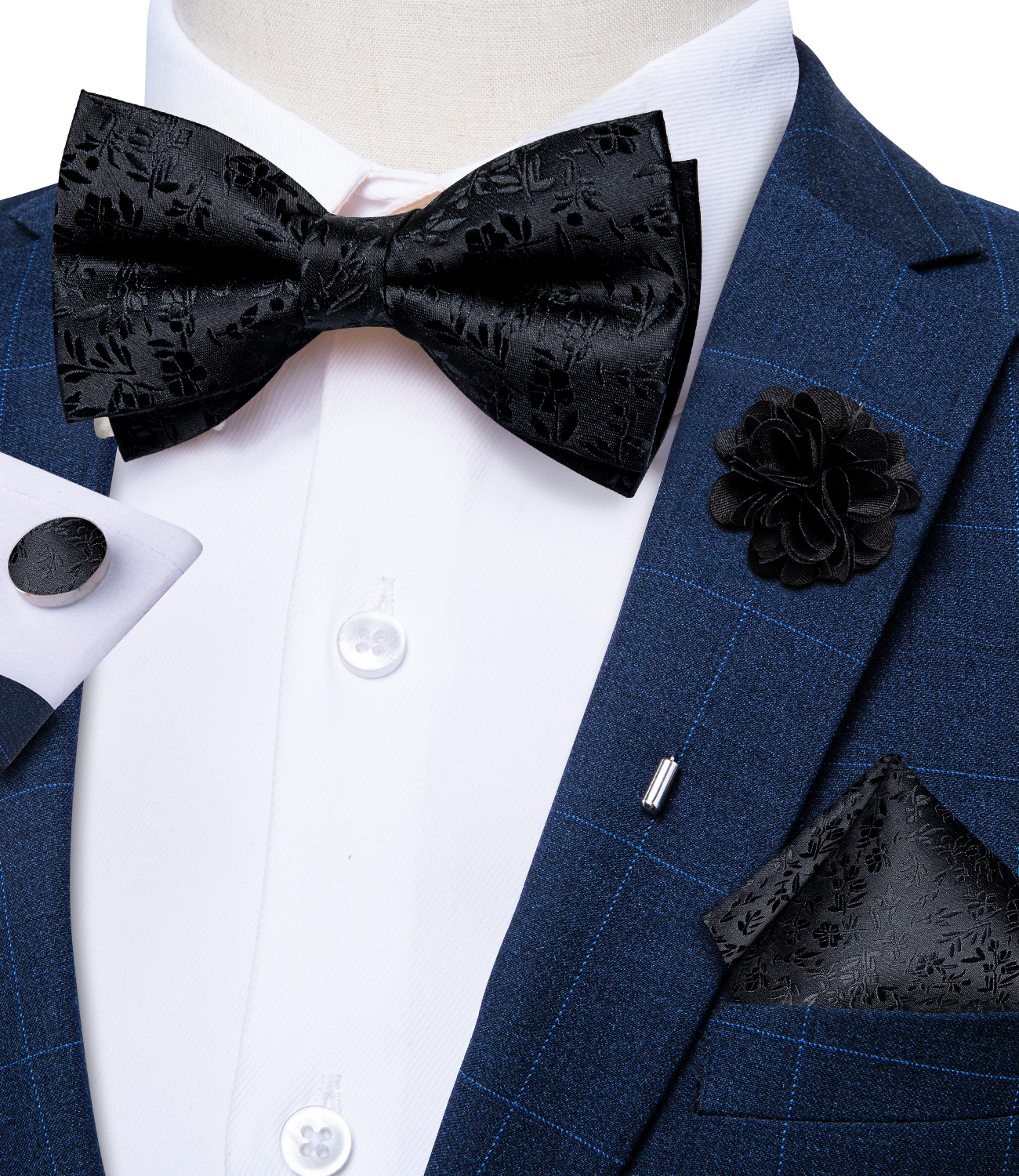 4Pcs Black Solid Floral Men's  – Bow Tie Pre Tied Bewertung und Preis